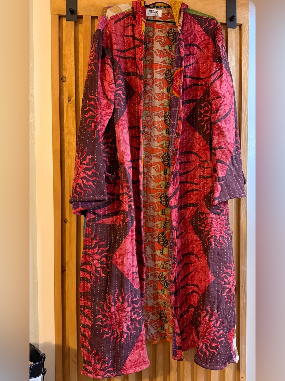 S1OAK Reversible Hoodie Kimono Coat in Deep Magenta and Plum